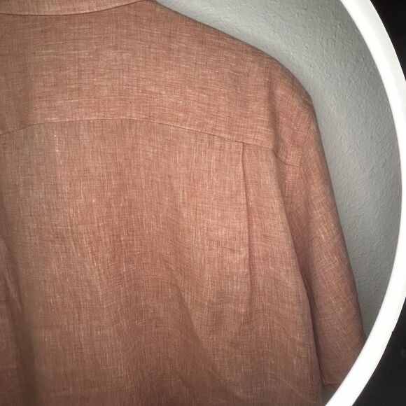 Jos. A. Bank Men's Linen Short Sleeve Peach Orange Wooden Buttons Size M - Picture 6 of 11